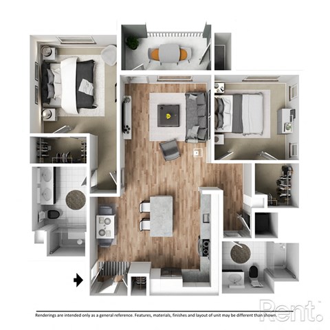 Floor Plan B2 with Furniture at Westbury Apartments, Rancho Cucamonga, CA, 91739